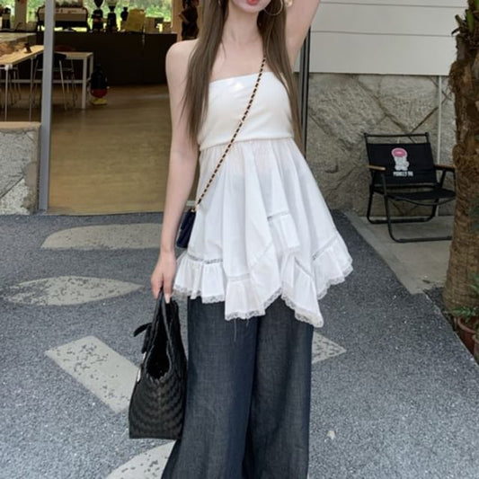 Plain Ruffle Trim Tube Top Lace
