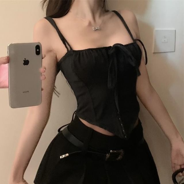 Top Cami Front Eye Hook Plain And Tie