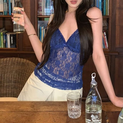 Camisole Plain Bow Top Lace V-Neck