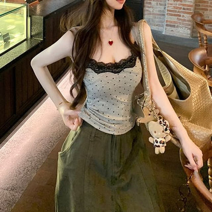 Lace Panel Dotted Top Camisole
