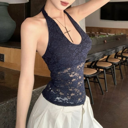 Pants Plain High Lace Top Wide Leg Halter / Waist