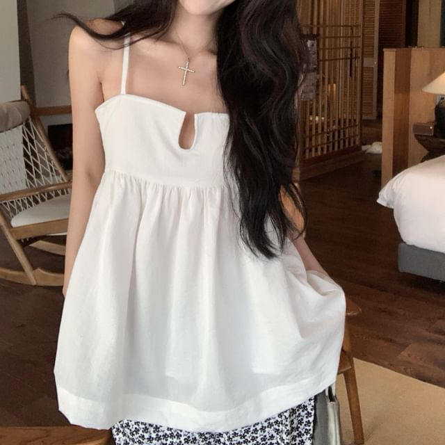 High Floral Notch Neck Plain Top Leg Waist Wide Camisole Pants / Print