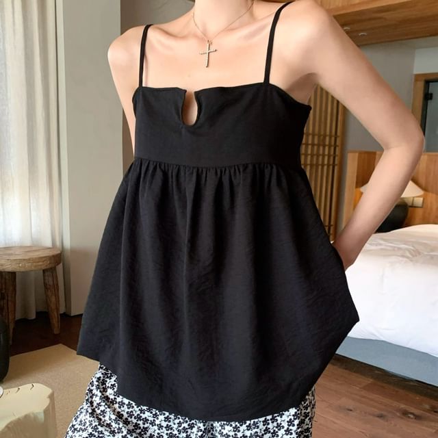 High Floral Notch Neck Plain Top Leg Waist Wide Camisole Pants / Print