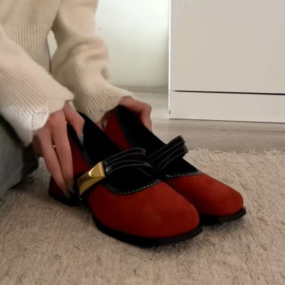 Buckle Heel Jane Metallic Block Mary Shoes