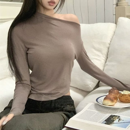 Off Plain Top Shoulder Crop Long-Sleeve