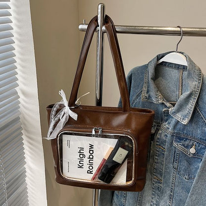 Leather Bag Tote Plain Panel PVC Faux