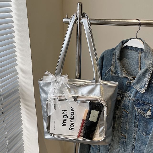 Leather Bag Tote Plain Panel PVC Faux