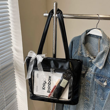 Leather Bag Tote Plain Panel PVC Faux