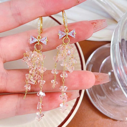 Bow Dangle Earring CZ Huggie