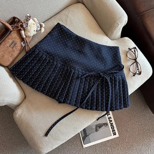 Mini Rise A-Line Pleated Dotted High Skirt