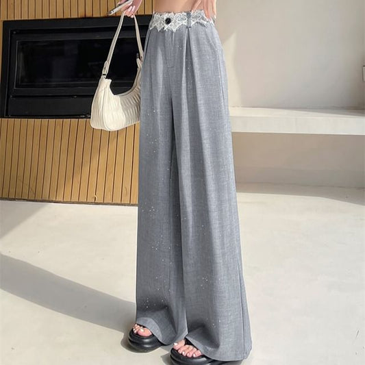 Glitter Rise Lace Slacks (Various Leg Designs) Panel High Wide