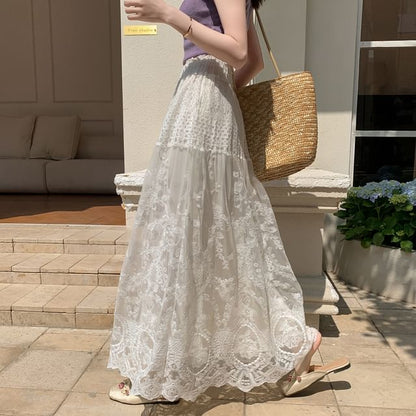 High Maxi Waist A-Line Skirt Lace