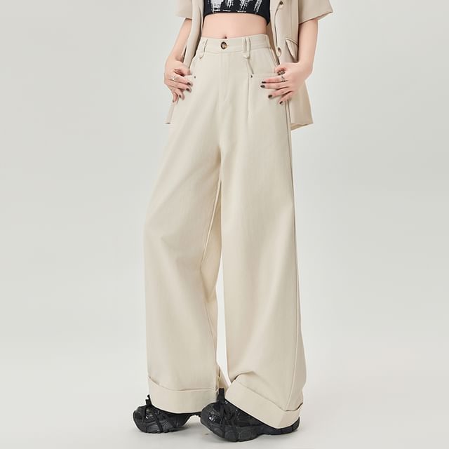 Plain Dress Pants Waist Leg Wide High