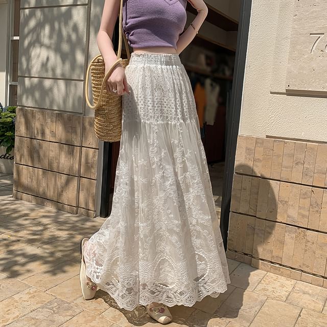 High Maxi Waist A-Line Skirt Lace