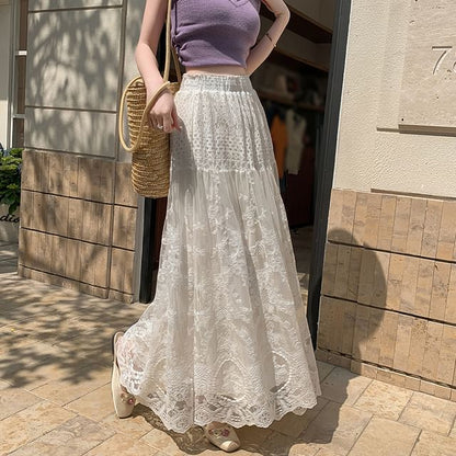 High Maxi Waist A-Line Skirt Lace