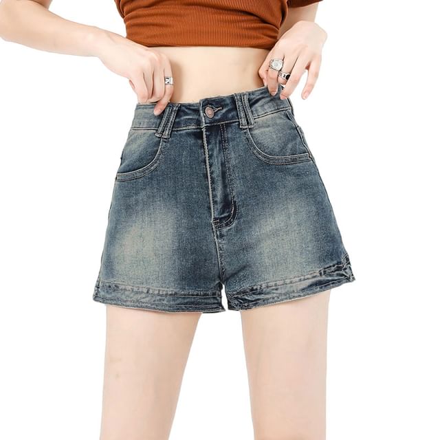 Hot Waist High Pants Washed Denim