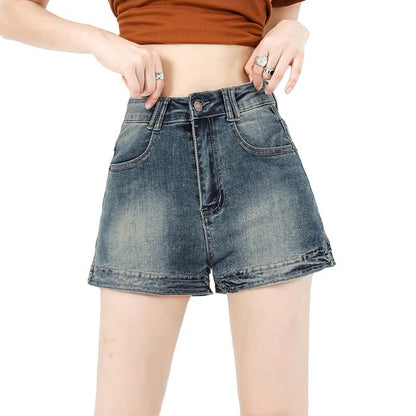 Hot Waist High Pants Washed Denim