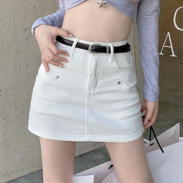 High Rise Pencil Denim Mini Skirt