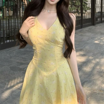 V-Neck Sundress Floral Sleeveless Midi