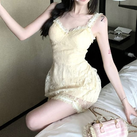 Dress Bodycon Floral Spaghetti Lace Mini Strap