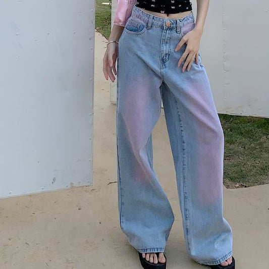 Rise Low Leg Washed Jeans Wide