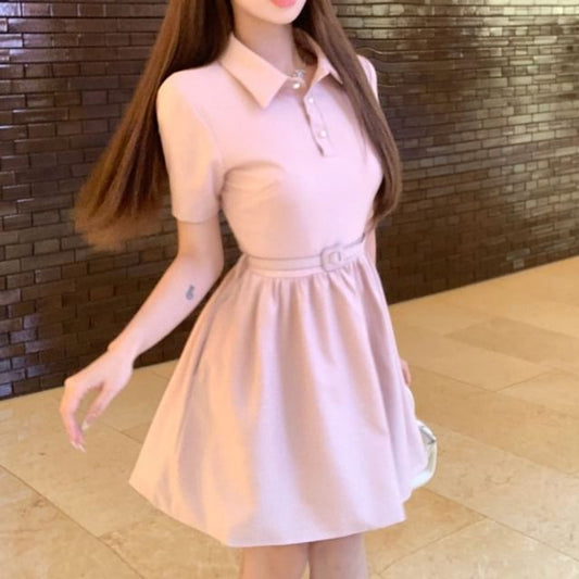 A-Line Collar Short-Sleeve Dress Plain Mini