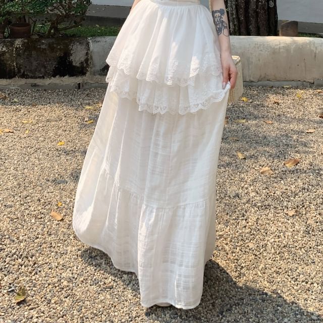 Camisole Plain Peplum High Maxi / Skirt Top Trim Lace A-Line Waist