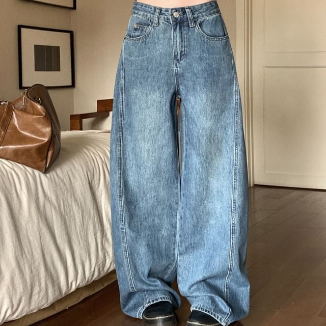 Jeans Low Waist Leg Wide Washed