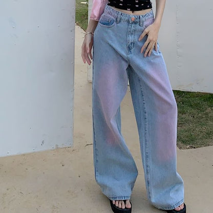 Rise Low Leg Washed Jeans Wide