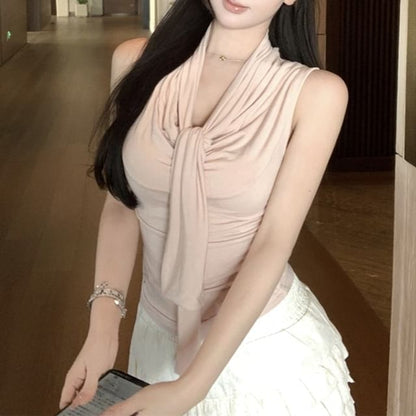 Plain Tank Top Tie-Neck