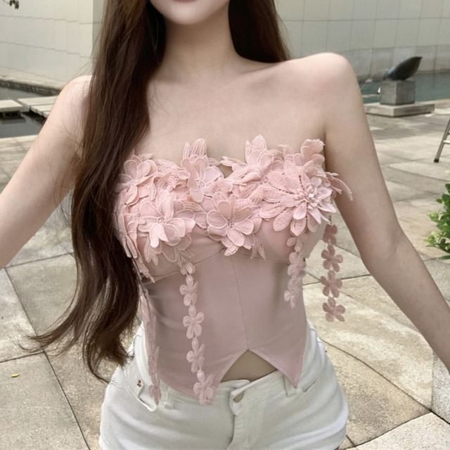 Plain Detail Front-Slit Top Flower Tube