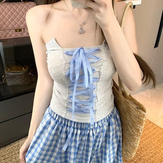 Top Gingham Lace-Up Tube