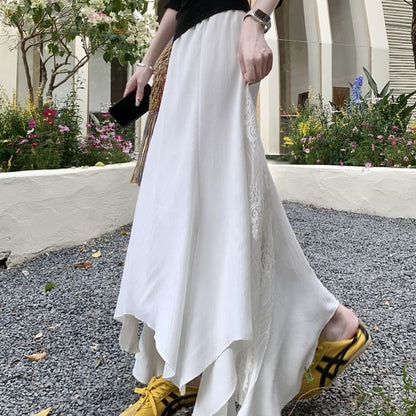 High Skirt Rise Panel Lace Mermaid Midi Asymmetrical