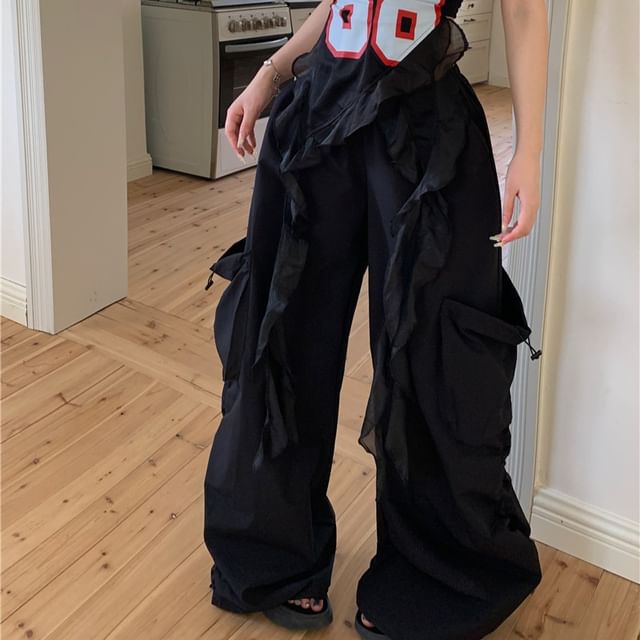 Ruffled Wide Leg Tube High Numbering / Top Waist Pants