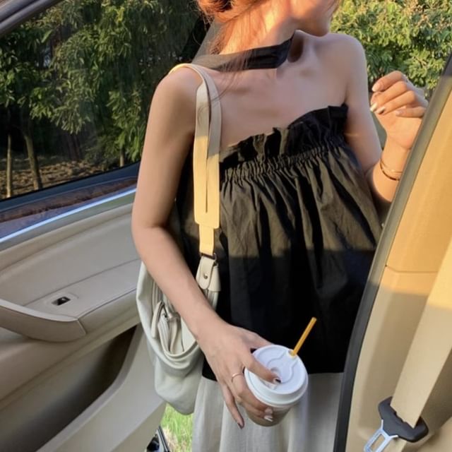 Plain Top Camisole Keyhole Ruffled Back Balloon Open