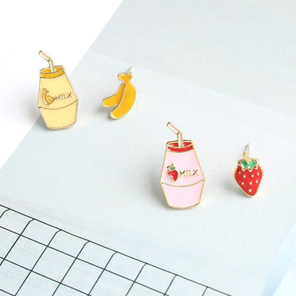 Earring Milk / Asymmetrical Clip-On Fruit Stud