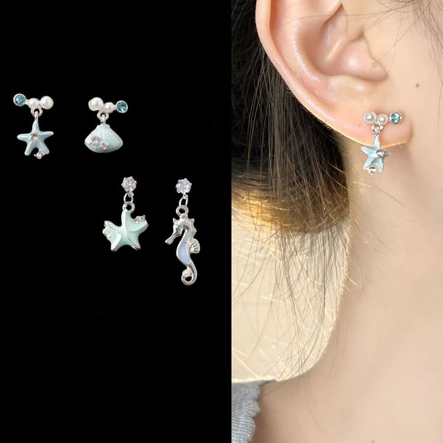 Asymmetrical Drop Rhinestone Star Clip-On / Earring