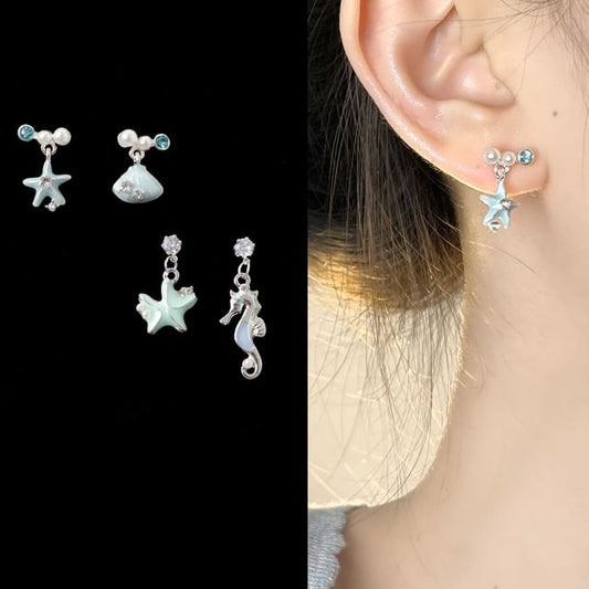 Asymmetrical Drop Rhinestone Star Clip-On / Earring
