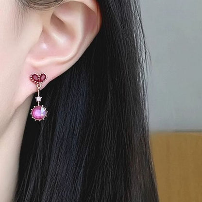 Clip-On / Rhinestone Earring Heart Drop