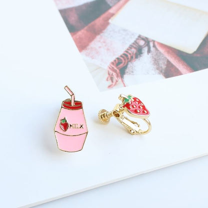 Earring Milk / Asymmetrical Clip-On Fruit Stud
