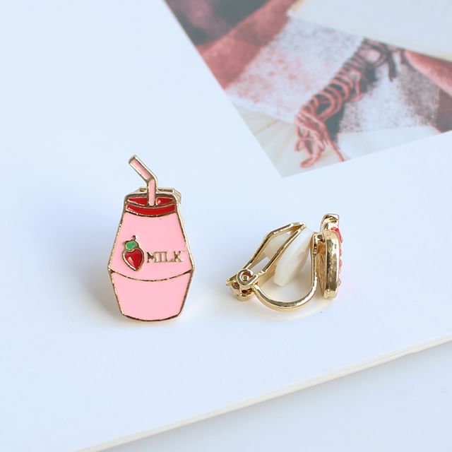Earring Milk / Asymmetrical Clip-On Fruit Stud