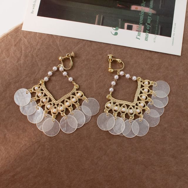 Earring Faux Pearl Chandelier / Clip-On