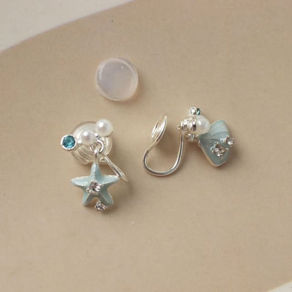 Asymmetrical Drop Rhinestone Star Clip-On / Earring