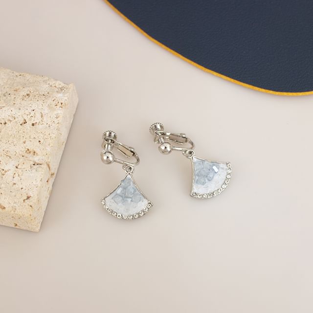 Drop Gingko Earring Clip-On / Rhinestone