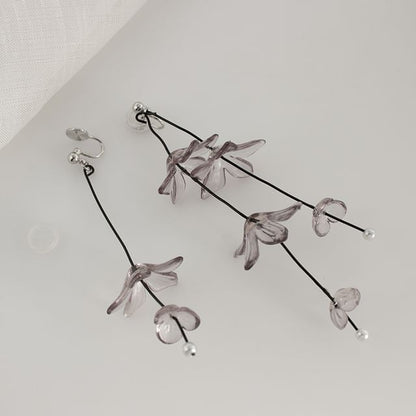 / Flower Clip-On Drop Asymmetrical Earring