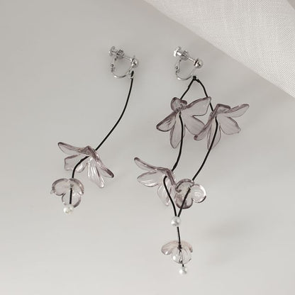 / Flower Clip-On Drop Asymmetrical Earring
