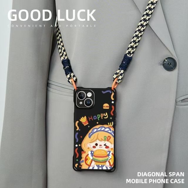 / Case Phone Burger Set Girl Strap Lanyard