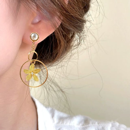 / Pearl Floral Dangle Ear Cuff Earring Faux Alloy Rhinestone