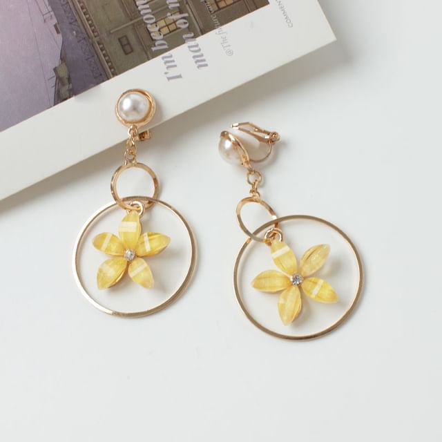 / Pearl Floral Dangle Ear Cuff Earring Faux Alloy Rhinestone