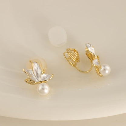 Cuff Faux Alloy Drop Earring Ear Pearl / Butterfly